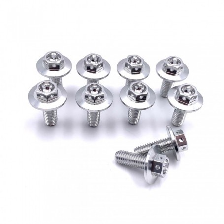 Pack 10 Vis a tete Hexagonale Race Bride Large en Aluminium M8 x (1.25mm) x 25mm Anodisé Argent