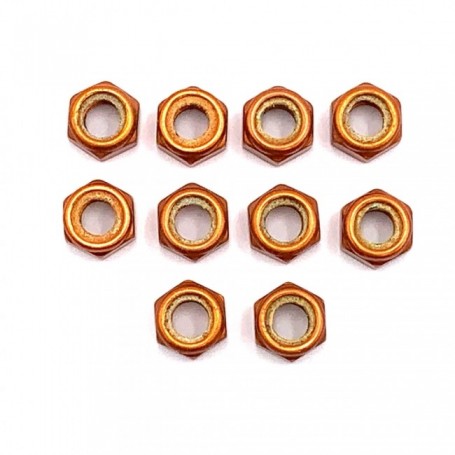 Pack de 10 Ecrou Nylstop en Aluminium 7075 M10 x (1.25mm)Anodisé Orange
