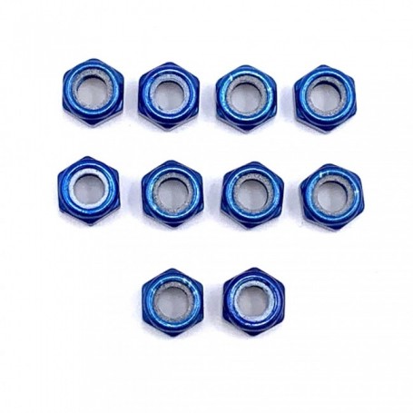Pack de 10 Ecrou Nylstop en Aluminium 7075 M3 x (0.50mm) Anodisé Bleu