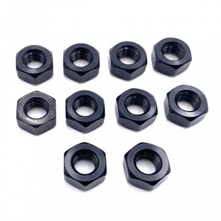 Pack de 10 Ecrou Hexagonal en Aluminium 7075 M8 x (1.25mm) Anodisé Noir