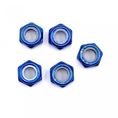 Pack de 5 Ecrou Nylstop en Aluminium 7075 M6 x (1.00mm) Anodisé Bleu